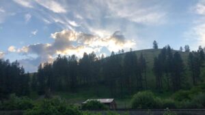 About Heaven's View Ministry - Testimonials - Sun Yahweh through Clouds with Railroad & Pine Trees, OREGON, USA