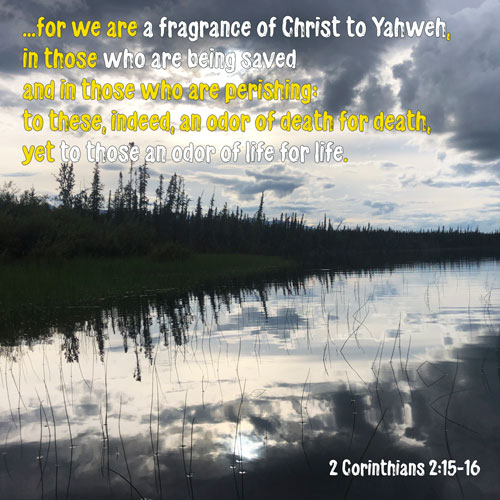 2 Corinthians 2:15-16 - Life to life and death to death - in late evening by Bucking Horse Lake in ALASKA - SCRIPTURE INSPIRATIONS at Heaven's View Ministry - by Tamra Jean