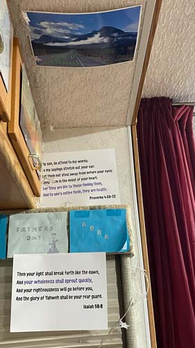 Scriptures for healing meditation in RV couch after healing service at Jesus is Lord Ministries, Biglerville, PA -YAHWEH MIRACULOUSLY HEALED ME - Preaching - Heavens View Ministry - Where the Spirit of the Lord is