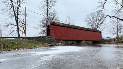 Heavens View Ministry - Divine Appointments - Frozen River with Covered Bridge - MARYLAND - Where the Spirit of the Lord is.