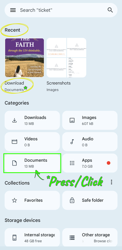 Google Play Files App (400px) - 1. STORAGE LOCATIONS - for locating and moving audiobook download to correct location - KEEPING THE FAITH through the UN-thinkable... Leaving the lies of religion to find Yahweh - m4b Audiobook Format on Android Devices - Heaven's View Ministry