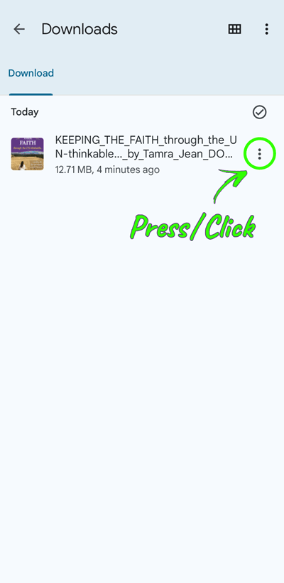 Google Play Files App (400px) - 2. DOWNLOADS DISPLAY OPTIONS - for locating and moving audiobook download to correct location - KEEPING THE FAITH through the UN-thinkable... Leaving the lies of religion to find Yahweh - m4b Audiobook Format on Android Devices - Heaven's View Ministry