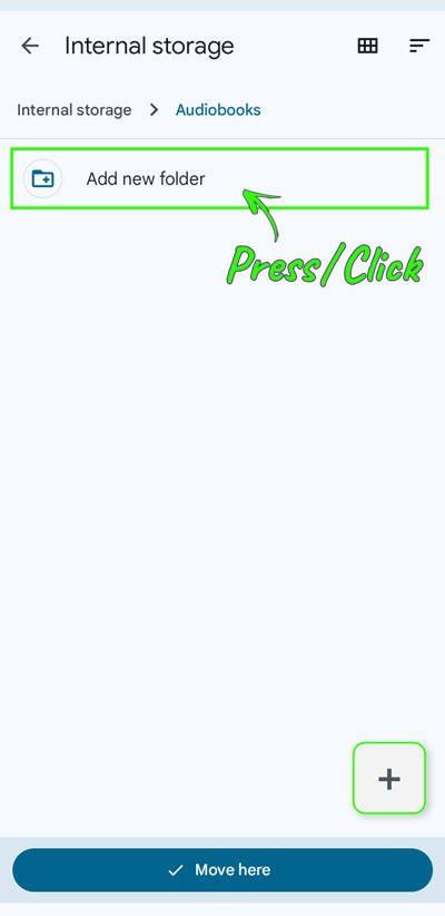 Google Play Files App (400px) - 5. CREATE NEW FOLDER TO MOVE AUDIO FILE TO - for locating and moving audiobook download to correct location - KEEPING THE FAITH through the UN-thinkable... Leaving the lies of religion to find Yahweh - m4b Audiobook Format on Android Devices - Heaven's View Ministry