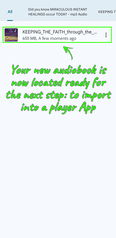 Google Play Files App (400px) - 7. KEEPING THE FAITH through the UN-thinkable... Leaving the lies of religion to find Yahweh" is NOW IN AUDIOBOOKS FOLDER ready for importing into Audiobook Player App - m4b Audiobook Format on Android Devices - Heaven's View Ministry