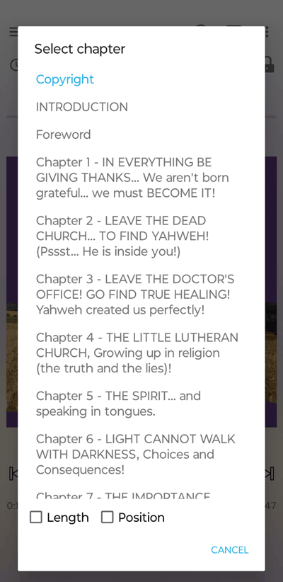 Smart Audiobook Player App - 9. Table of Contents - Chapters List in KEEPING THE FAITH through the UN-thinkable... - Heaven's View Ministry